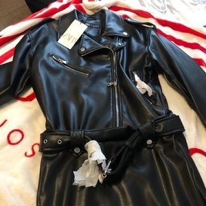 COPY - Zara faux leather belted dress with zipper sleeves open reasonable offer…